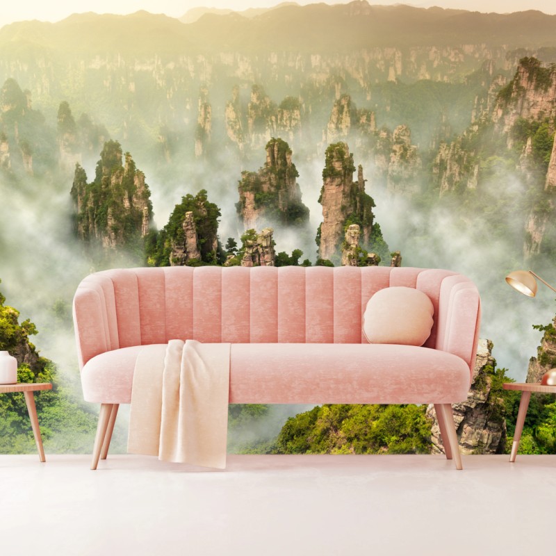 Fototapete neblige säulen von Zhangjiajie