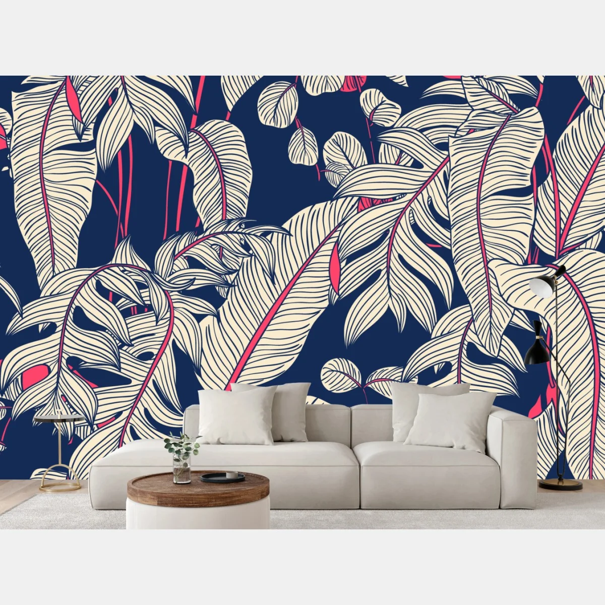 Fototapete marineblaues tropisches blattmuster – Wallnifity®