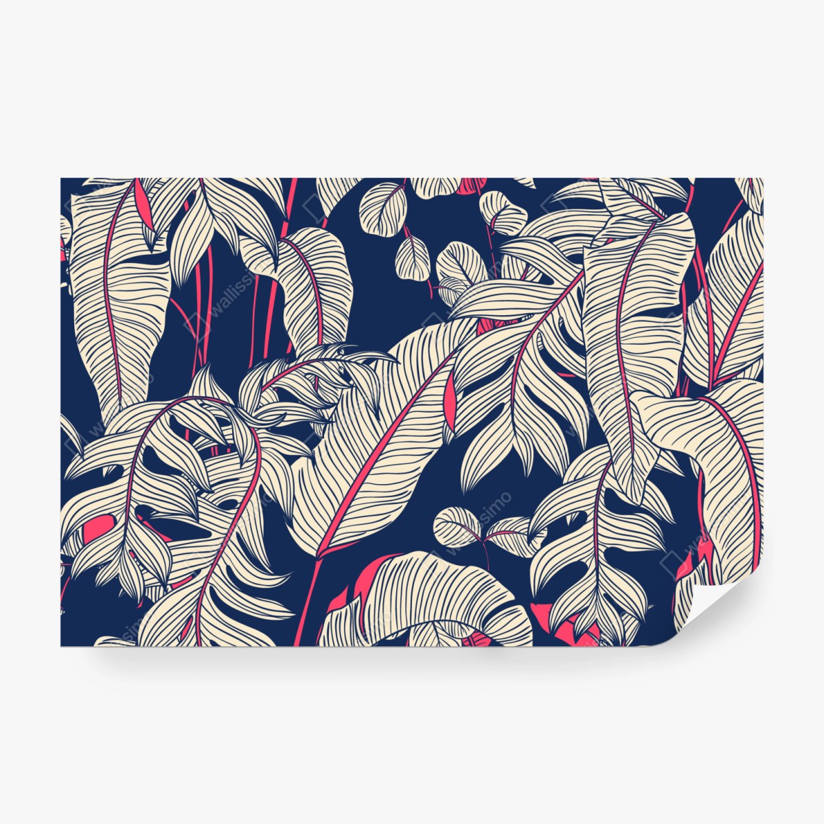 Fototapete marineblaues tropisches blattmuster – Wallnifity®
