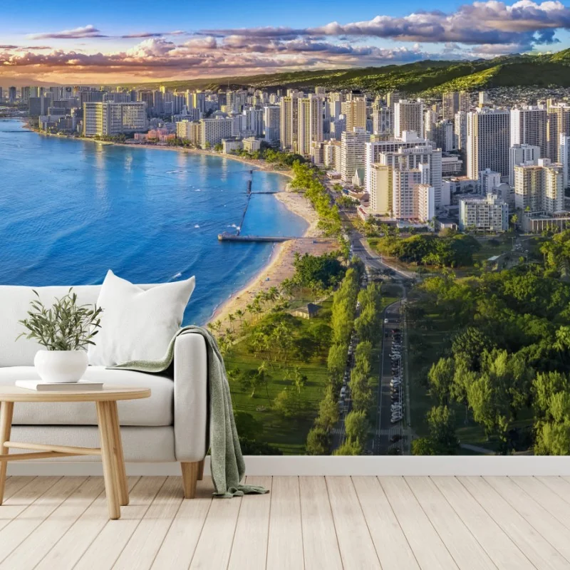 Fototapete skyline einer küstenstadt bei sonnenuntergang – Wallnifity® Fototapete skyline einer küstenstadt bei sonnenuntergang – Wallnifity®