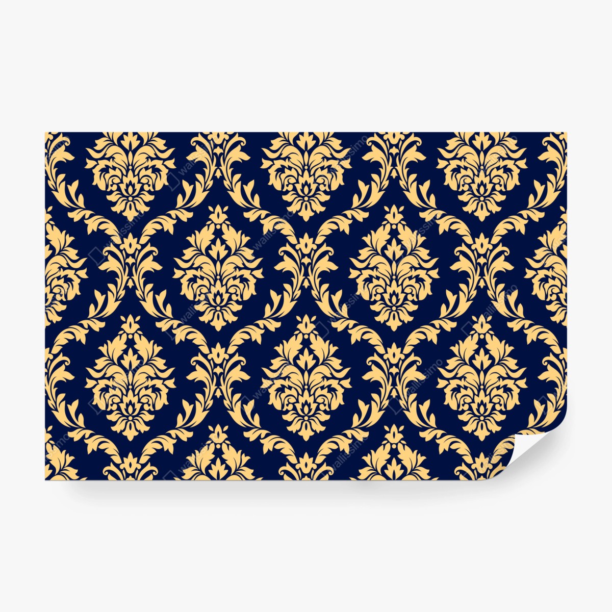 Fototapete elegantes goldenes damastmuster auf tiefblauem hintergrund – Wallnifity® Fototapete elegantes goldenes damastmuster auf tiefblauem hintergrund – Wallnifity®