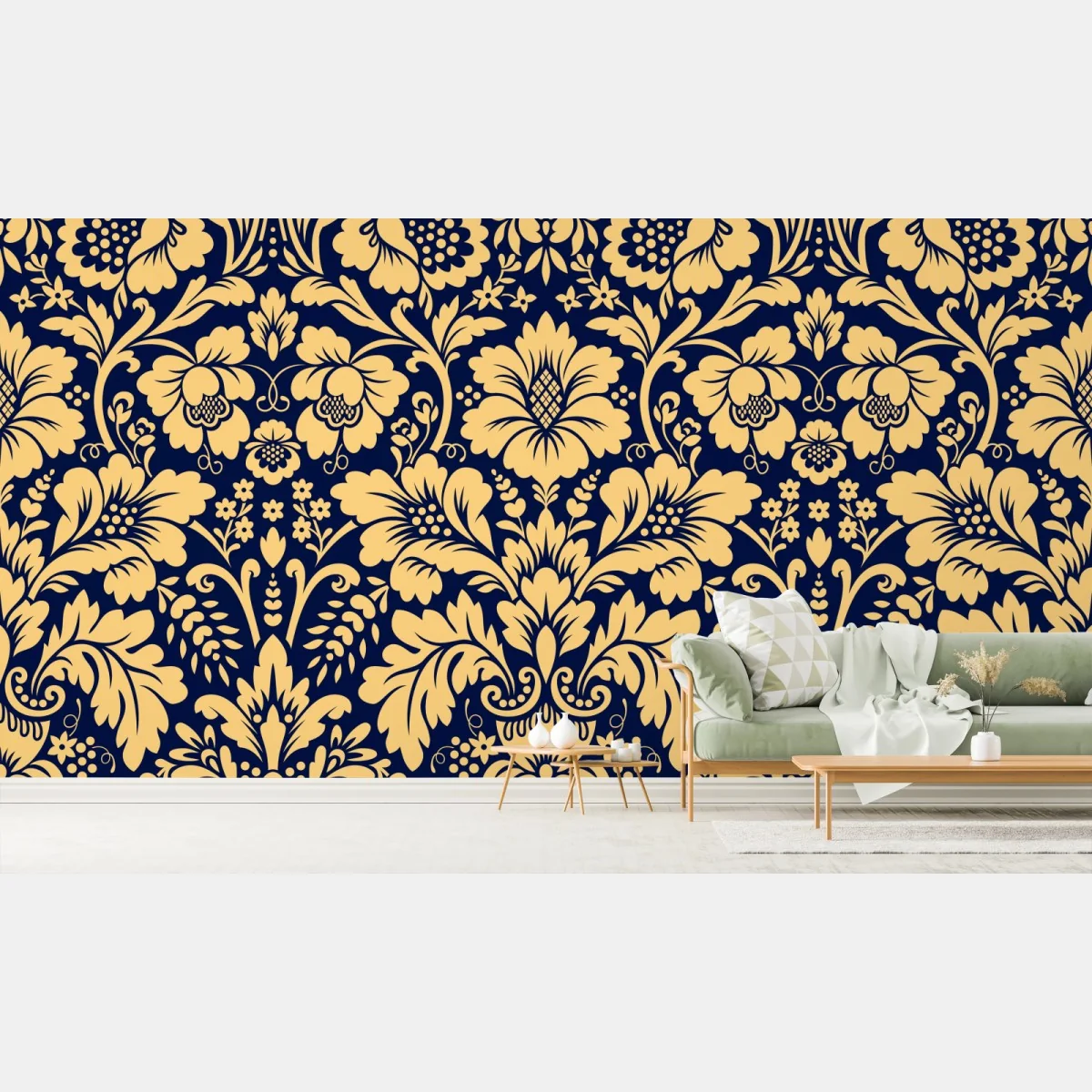 Fototapete dunkelblau-beiges damastmuster – Wallnifity® Fototapete dunkelblau-beiges damastmuster – Wallnifity®
