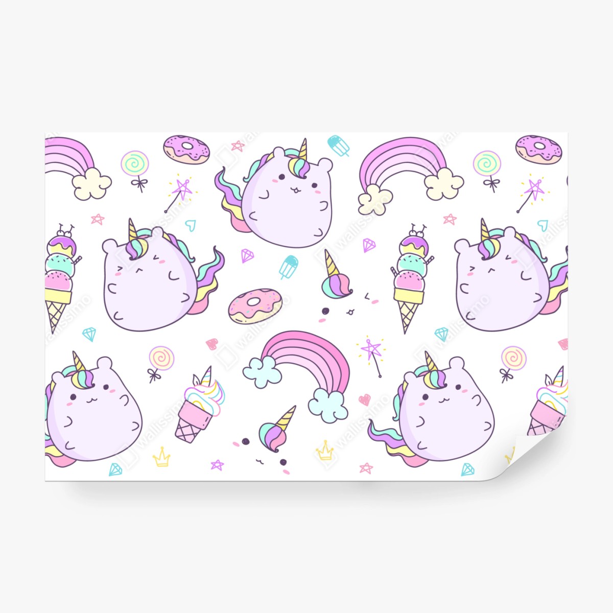 Fototapete verspieltes pastell-einhorn-katzenmuster – Wallnifity® Fototapete verspieltes pastell-einhorn-katzenmuster – Wallnifity®