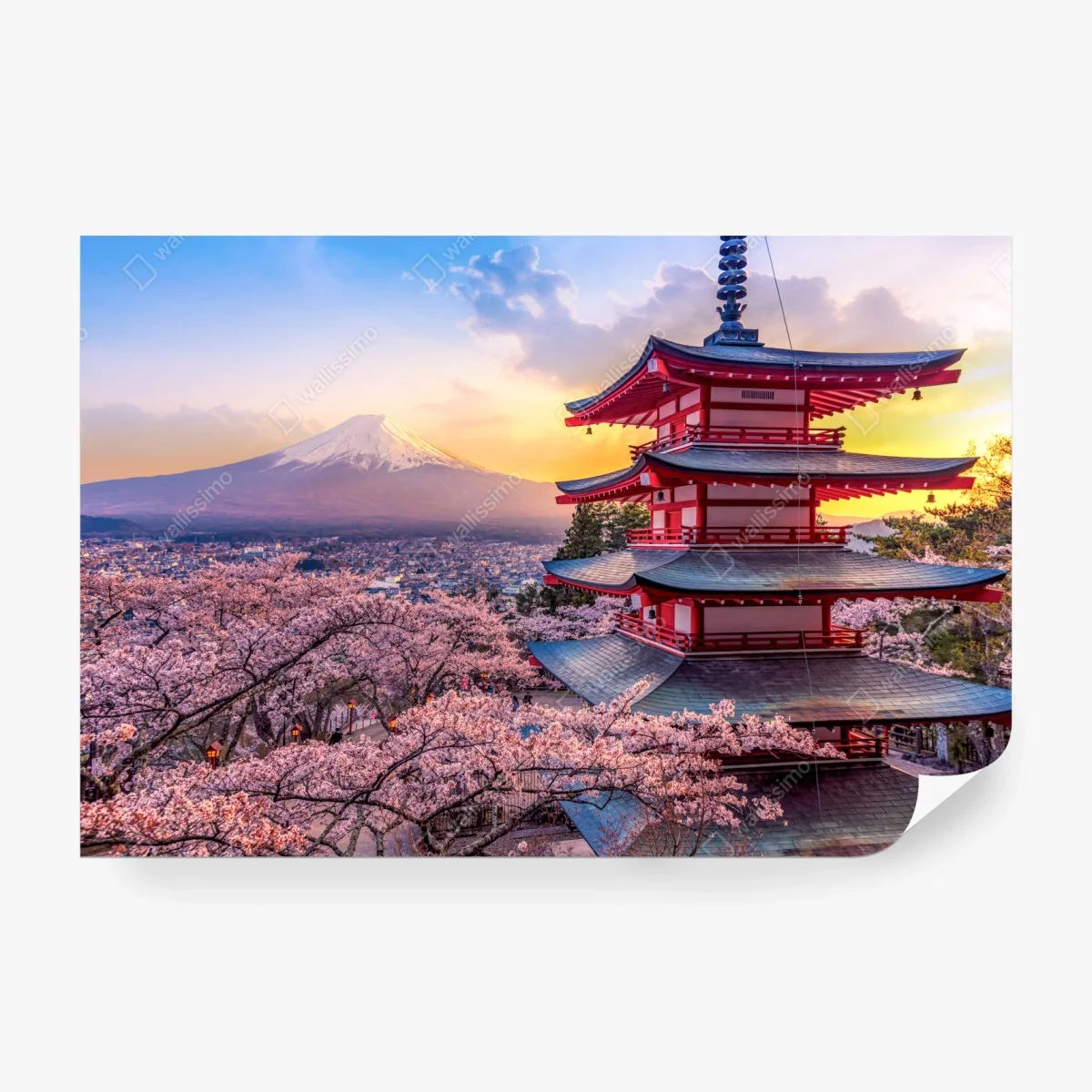 Fototapete sonnenuntergang über dem Fuji und der Chureito-Pagode – Wallnifity®