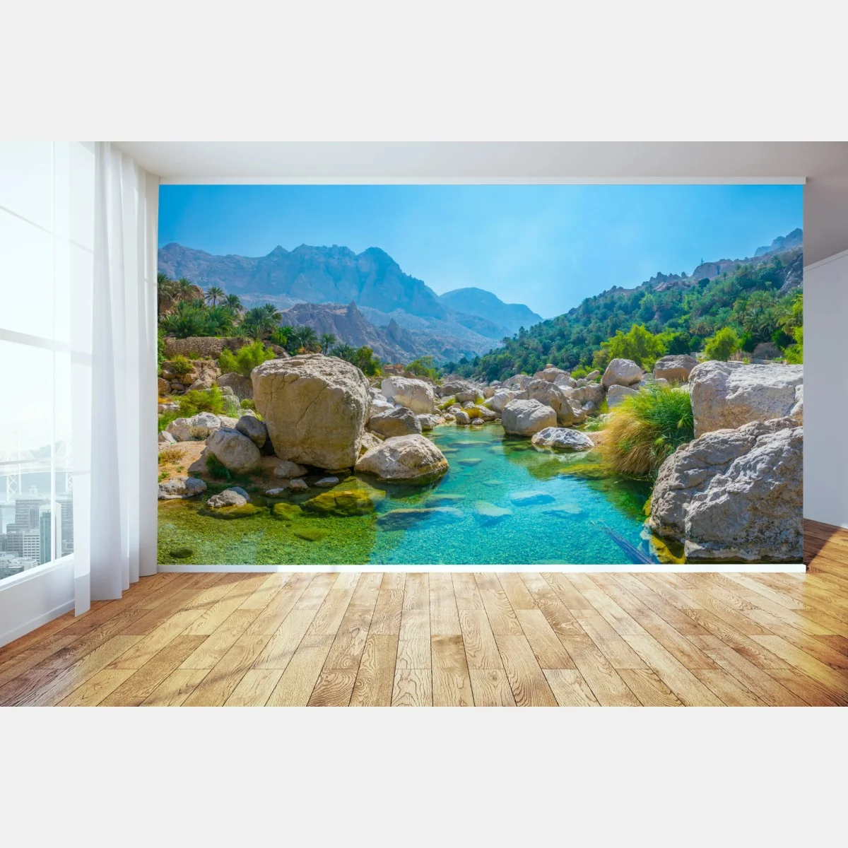 Fototapete türkisfarbene bergoase – Wallnifity®