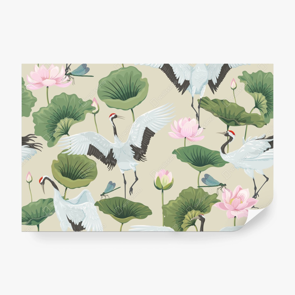 Fototapete elegantes muster mit kranichen und lotusblumen – Wallnifity® Fototapete elegantes muster mit kranichen und lotusblumen – Wallnifity®
