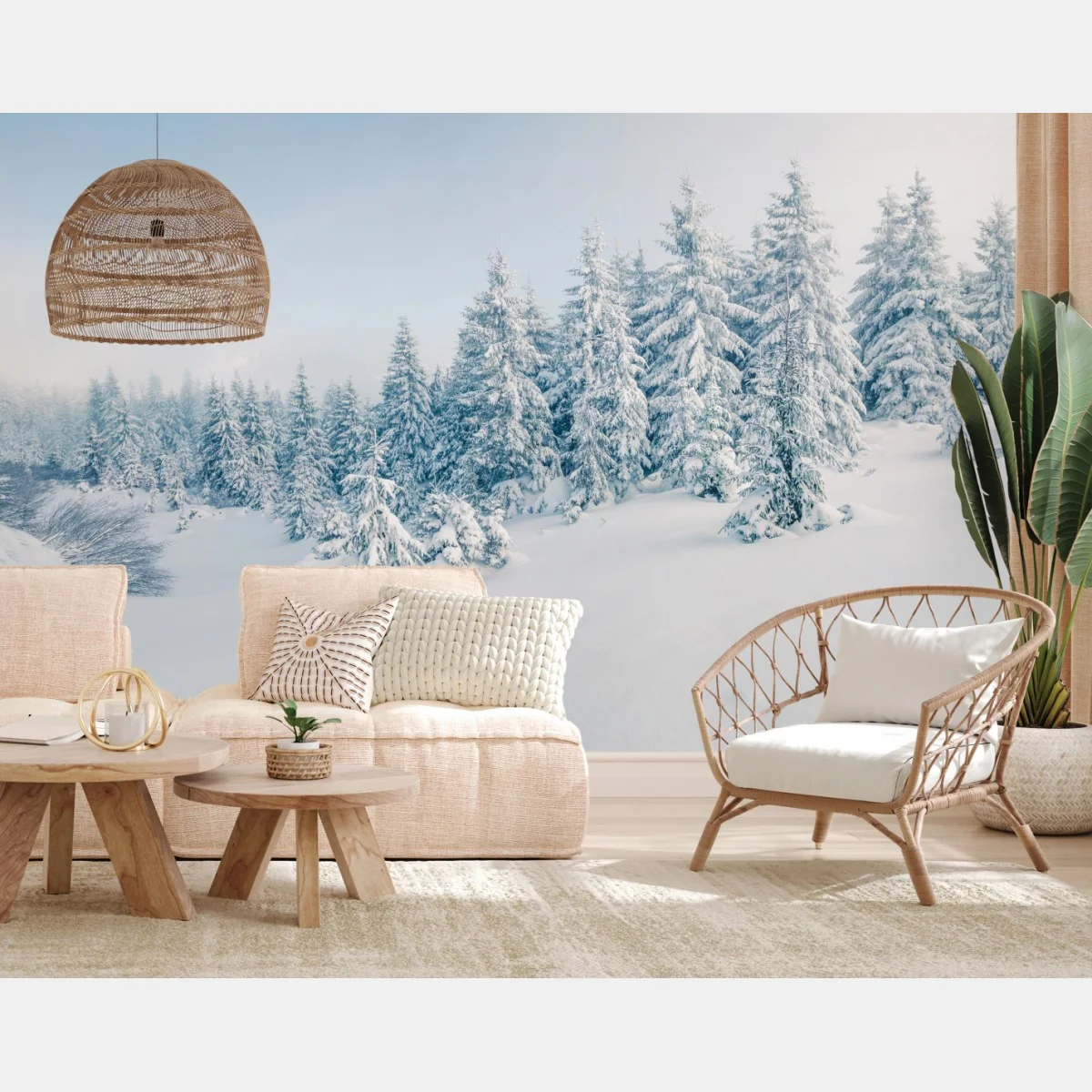 Fototapete winterliche waldpanorama mit schneebedeckten fichten – Wallnifity®