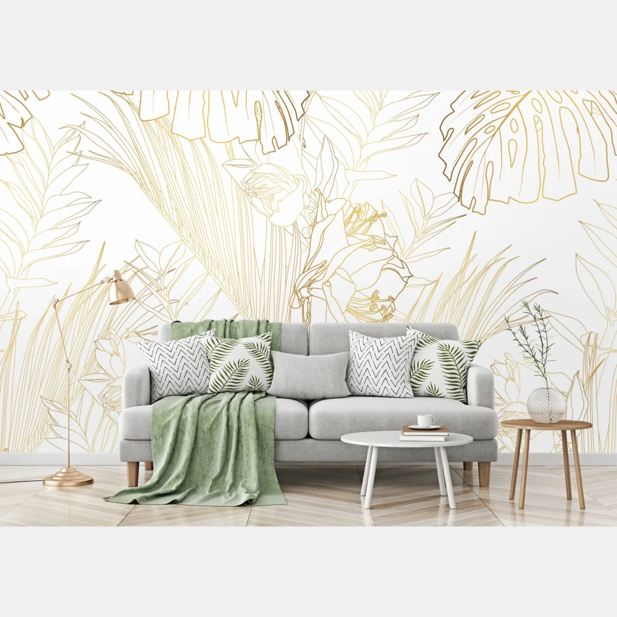 Fototapete goldenes tropisches blattmuster – Wallnifity®