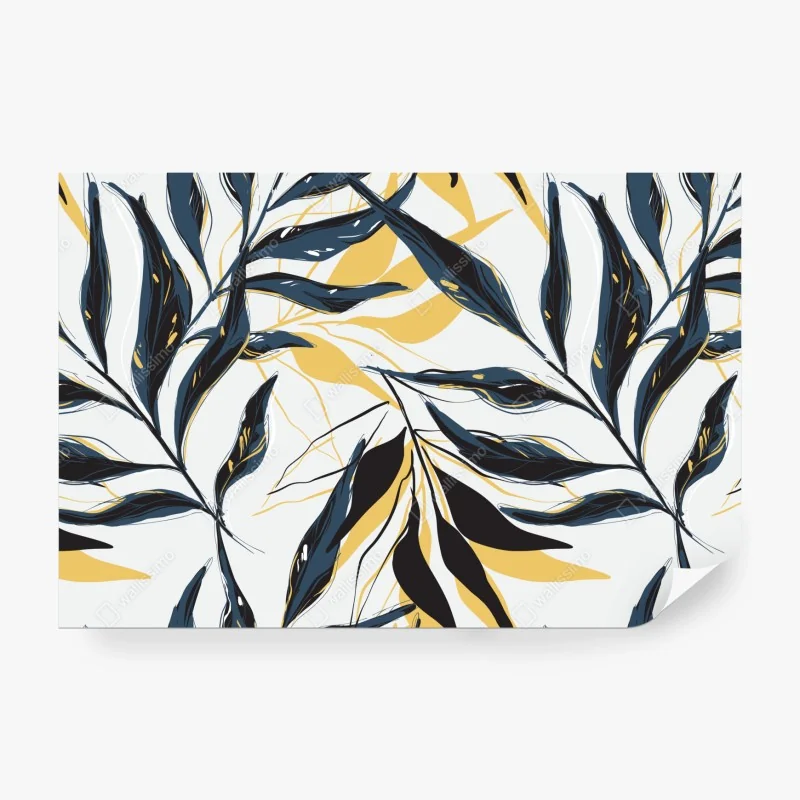 Fototapete marineblaue und goldene botanische blattkomposition