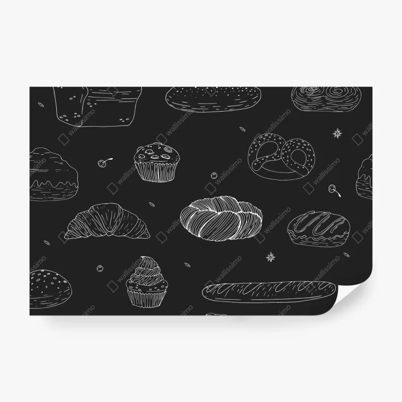 Fototapete handgezeichnetes gebäckmuster auf dunklem hintergrund