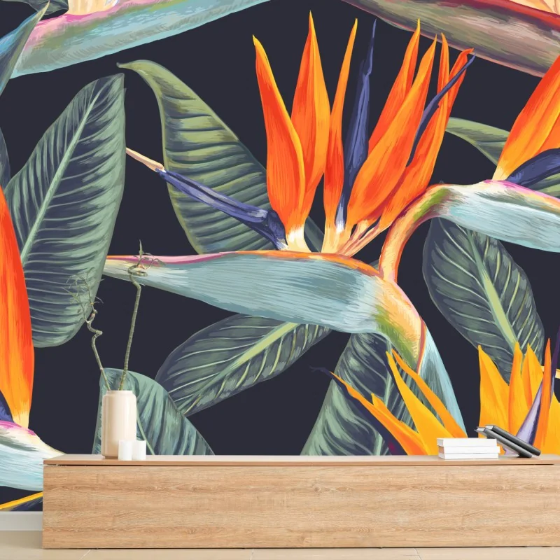 Fototapete tropisches muster mit strelitzien – Wallnifity®