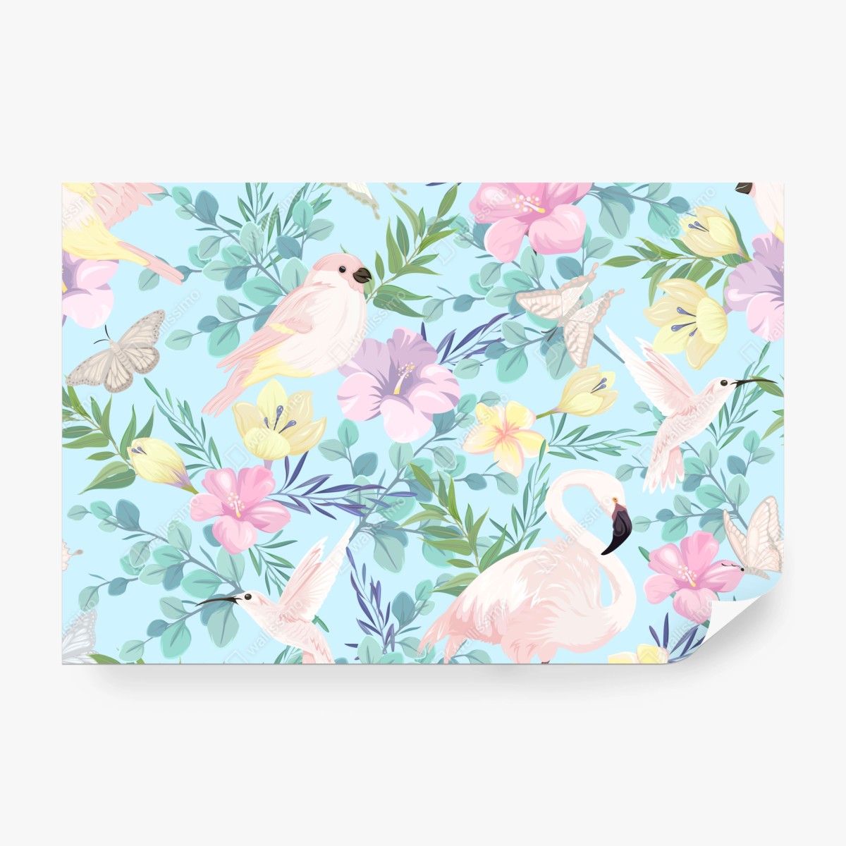 Fototapete pastell tropisches vögel- und blumenmuster – Wallnifity® Fototapete pastell tropisches vögel- und blumenmuster – Wallnifity®