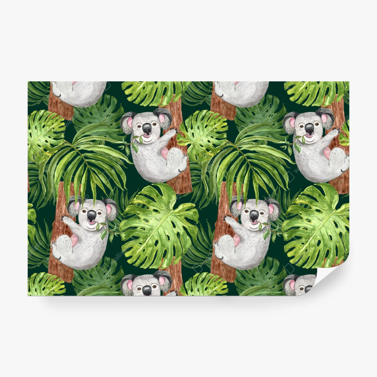 Fototapete niedliches aquarell-koala-muster mit tropischen blättern – Wallnifity® Fototapete niedliches aquarell-koala-muster mit tropischen blättern – Wallnifity®