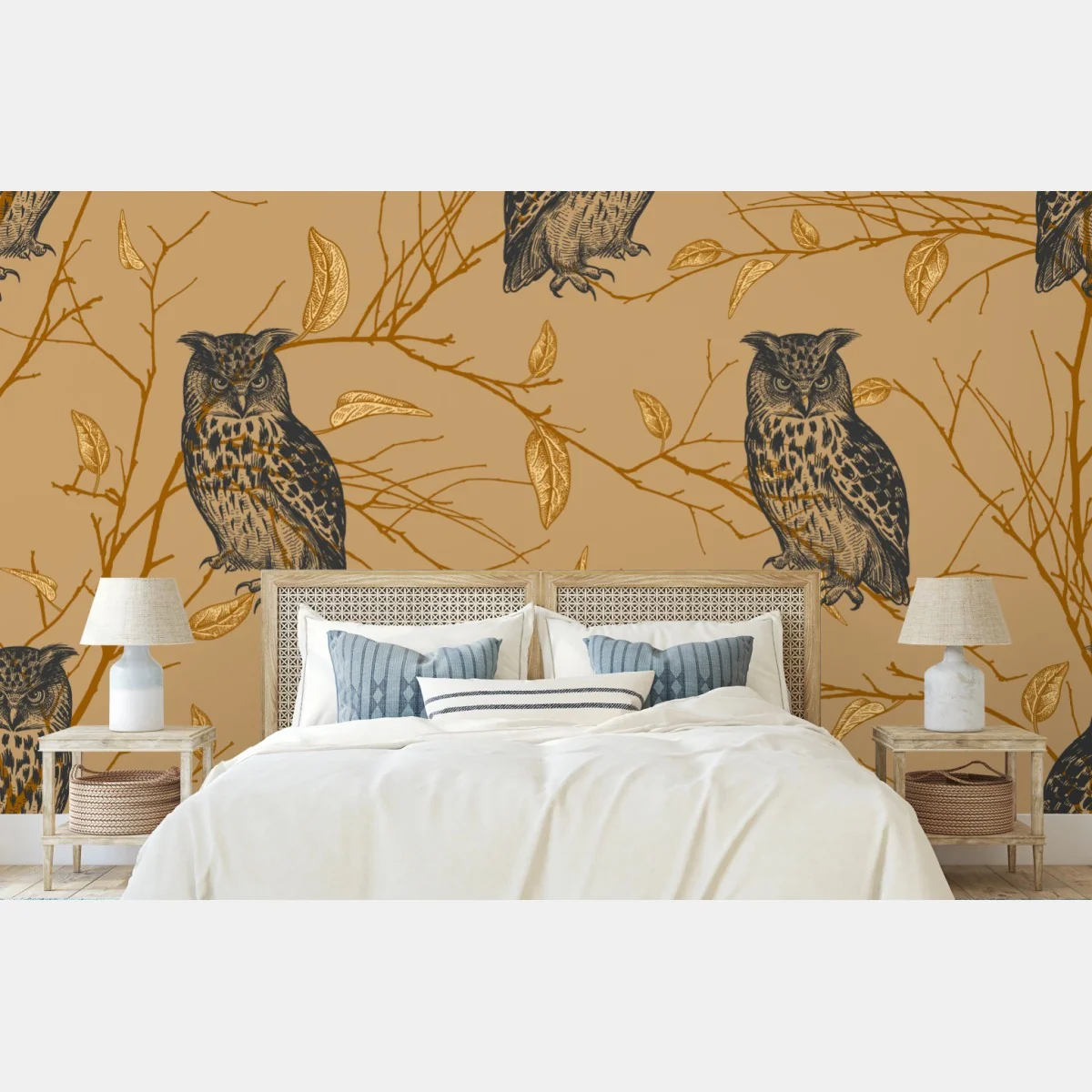Fototapete goldenes eulenmuster auf beigem hintergrund – Wallnifity® Fototapete goldenes eulenmuster auf beigem hintergrund – Wallnifity®