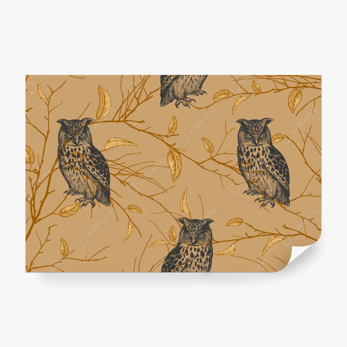 Fototapete goldenes eulenmuster auf beigem hintergrund – Wallnifity® Fototapete goldenes eulenmuster auf beigem hintergrund – Wallnifity®