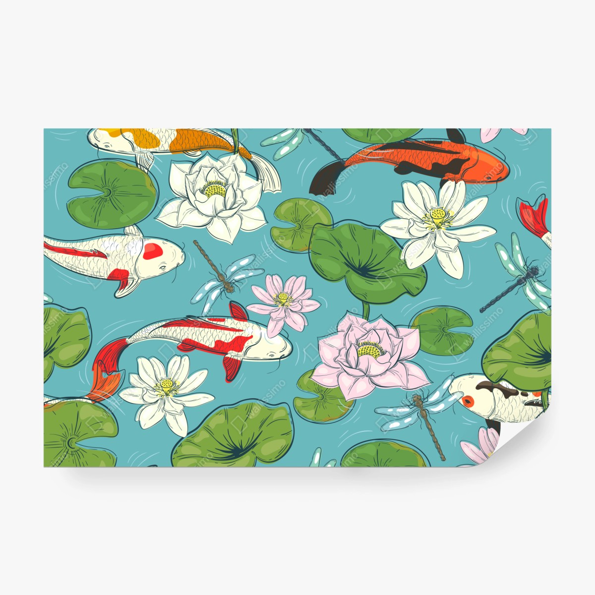 Fototapete ruhiger koi-teich mit lotuspflanzen – Wallnifity® Fototapete ruhiger koi-teich mit lotuspflanzen – Wallnifity®