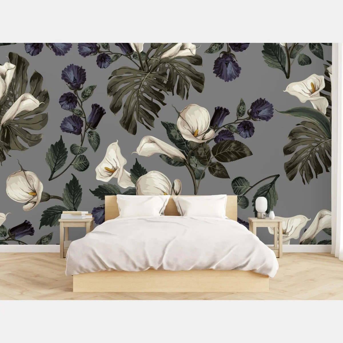 Fototapete vintage calla blumenmuster auf grauem hintergrund – Wallnifity®