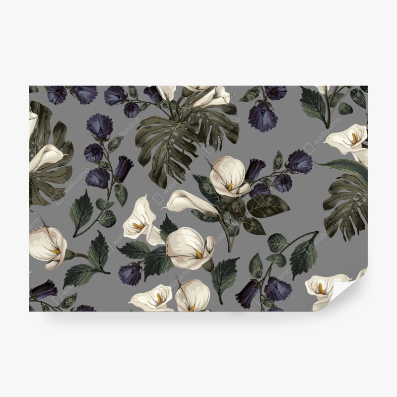 Fototapete vintage calla blumenmuster auf grauem hintergrund