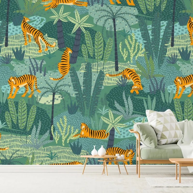 Fototapete verspieltes dschungel-tiger-muster – Wallnifity® Fototapete verspieltes dschungel-tiger-muster – Wallnifity®