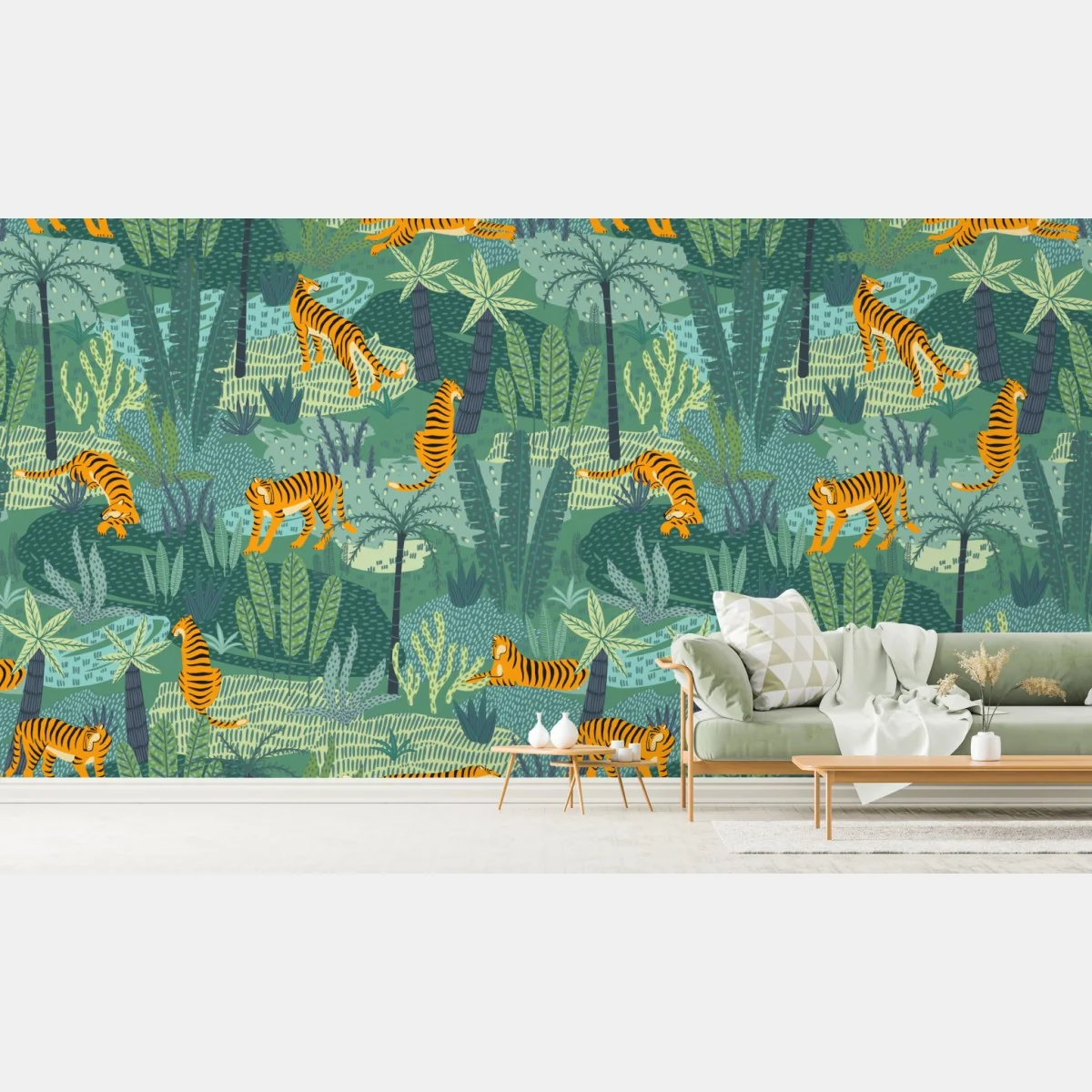 Fototapete verspieltes dschungel-tiger-muster – Wallnifity® Fototapete verspieltes dschungel-tiger-muster – Wallnifity®