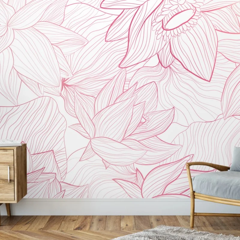 Fototapete zartes rosa blumenlinienmuster