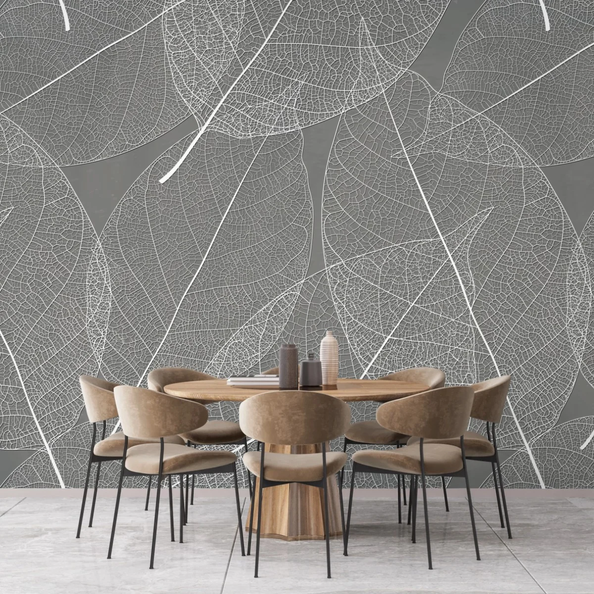 Fototapete feines blattadern-muster in grautönen – Wallnifity® Fototapete feines blattadern-muster in grautönen – Wallnifity®