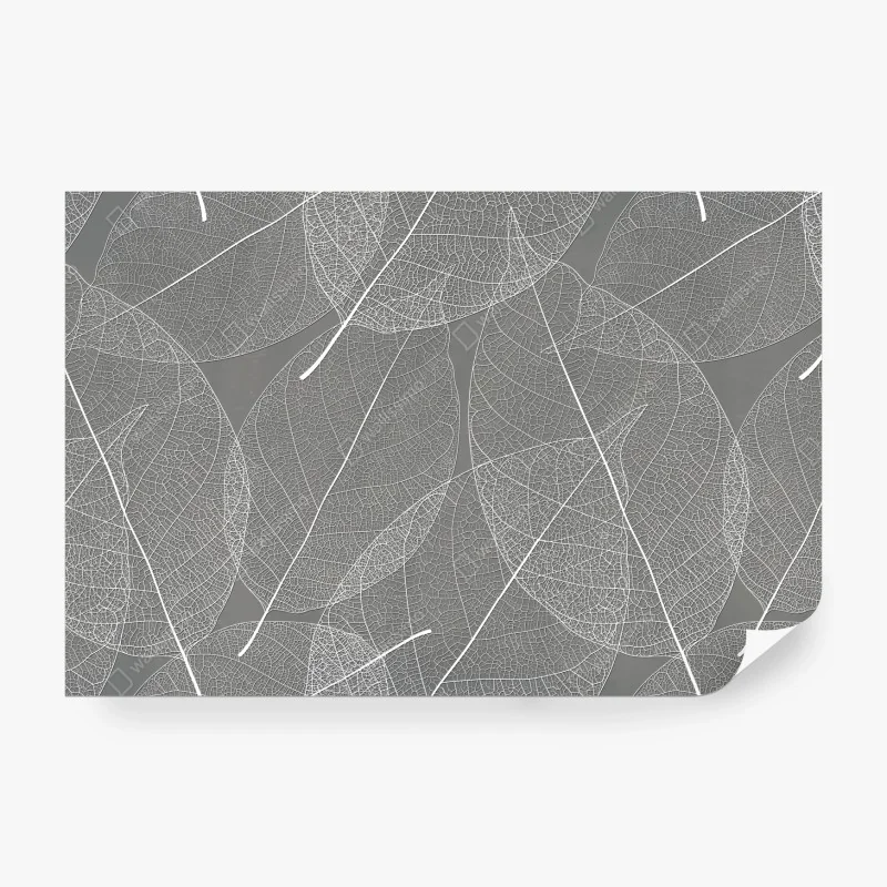 Fototapete feines blattadern-muster in grautönen