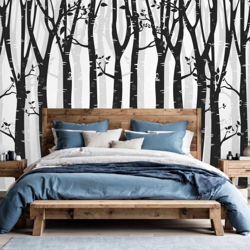 Fototapete monochromatischer birkenwald