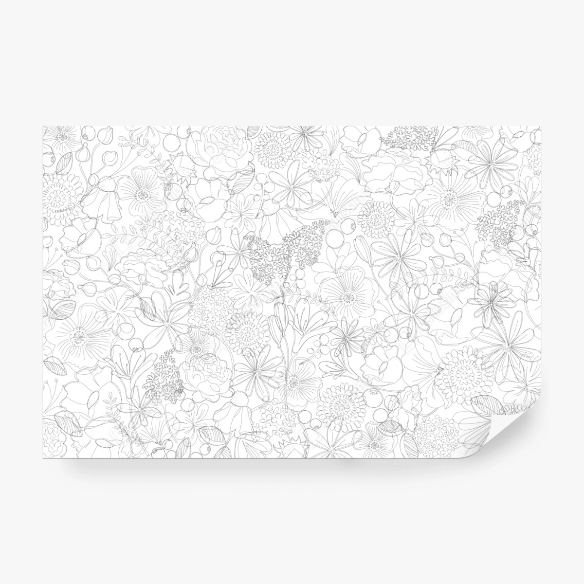 Fototapete zartes handgezeichnetes blumenlinienmuster – Wallnifity®