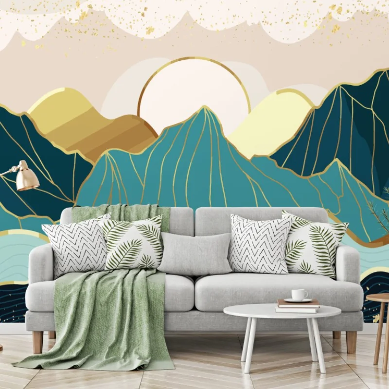 Fototapete türkise berge mit goldenen akzenten