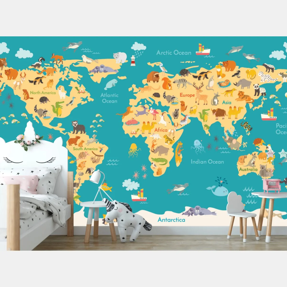 Fototapete bunte weltkarte mit tieren – Wallnifity® Fototapete bunte weltkarte mit tieren – Wallnifity®