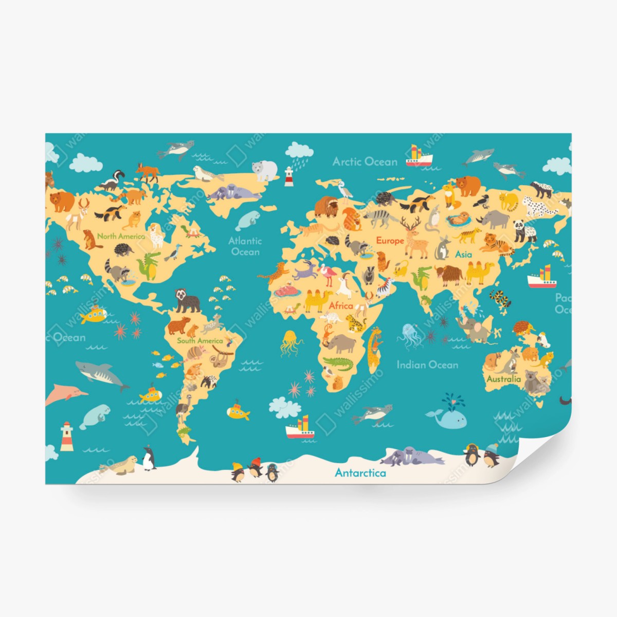 Fototapete bunte weltkarte mit tieren – Wallnifity® Fototapete bunte weltkarte mit tieren – Wallnifity®