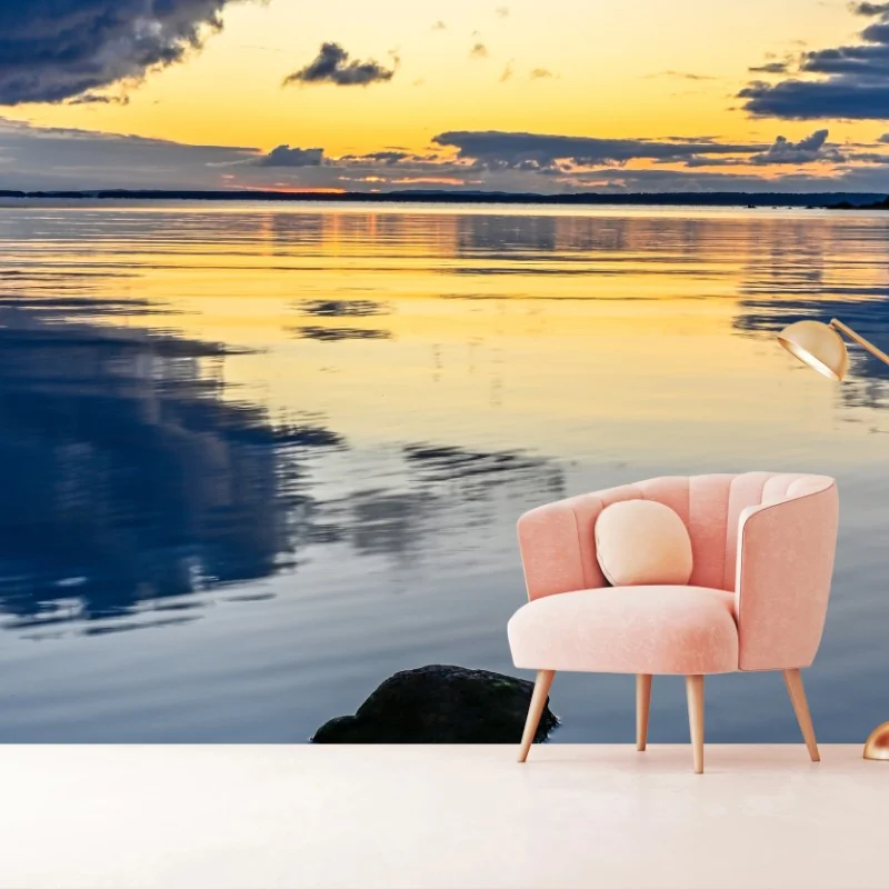 Fototapete ruhige küstenlandschaft bei sonnenuntergang