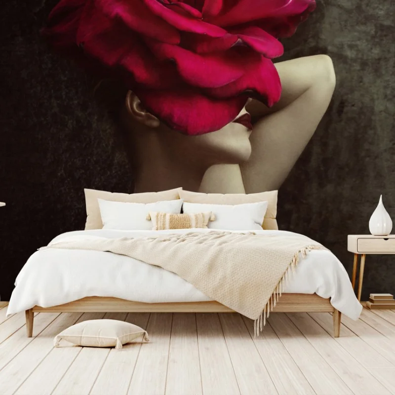 Fototapete frau mit rosenkopf surreales blumenporträt