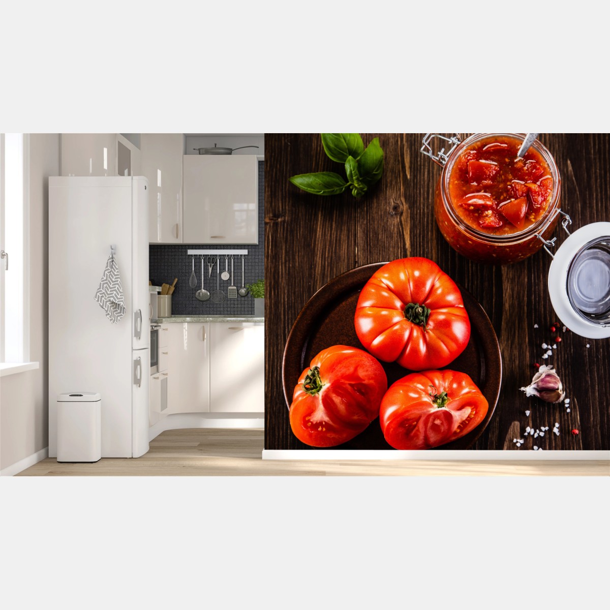 Fototapete frische tomaten und hausgemachte tomatensauce – Wallnifity®