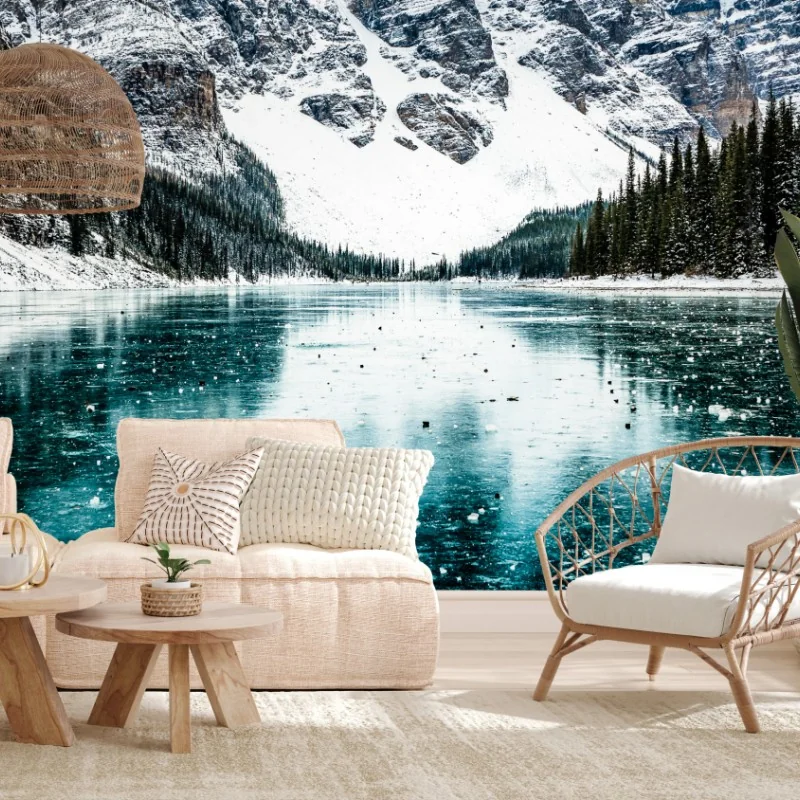 Fototapete eisiger türkissee mit bergreflexion – Wallnifity® Fototapete eisiger türkissee mit bergreflexion – Wallnifity®