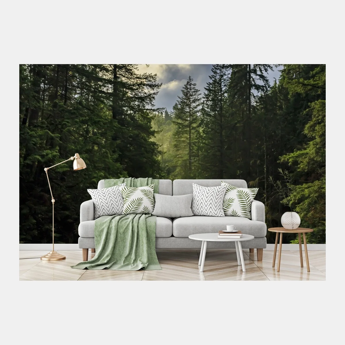 Fototapete nebliger immergrüner wald mit wasserfall – Wallnifity® Fototapete nebliger immergrüner wald mit wasserfall – Wallnifity®