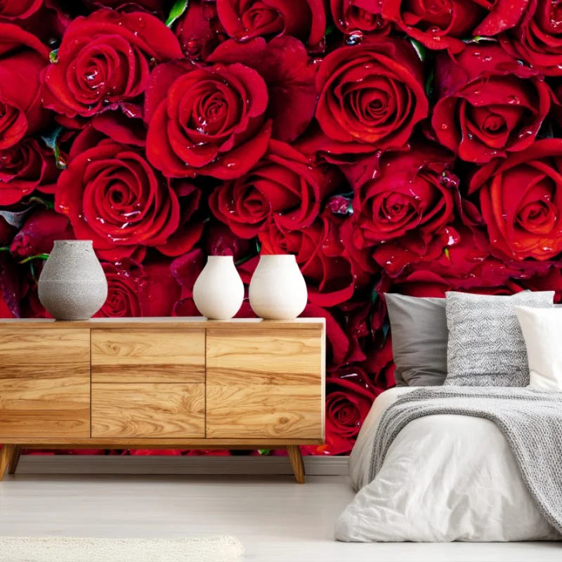 Fototapete dichte wand aus roten rosen