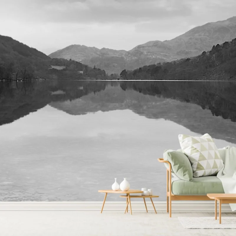 Fototapete ruhiger bergsee mit spiegelung – Wallnifity® Fototapete ruhiger bergsee mit spiegelung – Wallnifity®