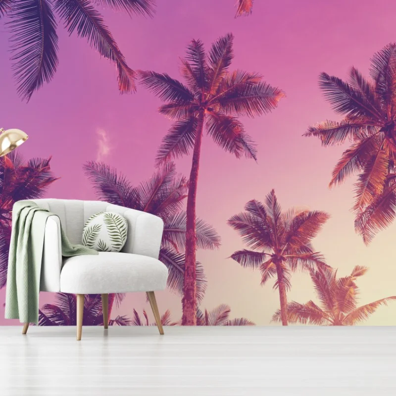 Fototapete tropische palmen beim sonnenuntergang