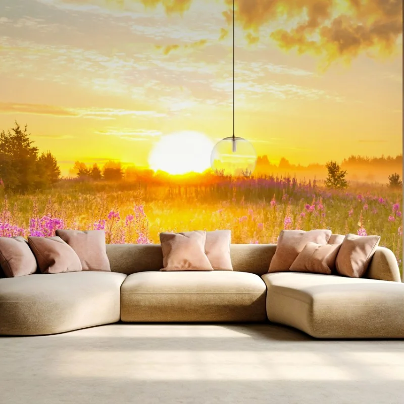 Fototapete sonnenaufgang über violetter wildblumenwiese – Wallnifity® Fototapete sonnenaufgang über violetter wildblumenwiese – Wallnifity®