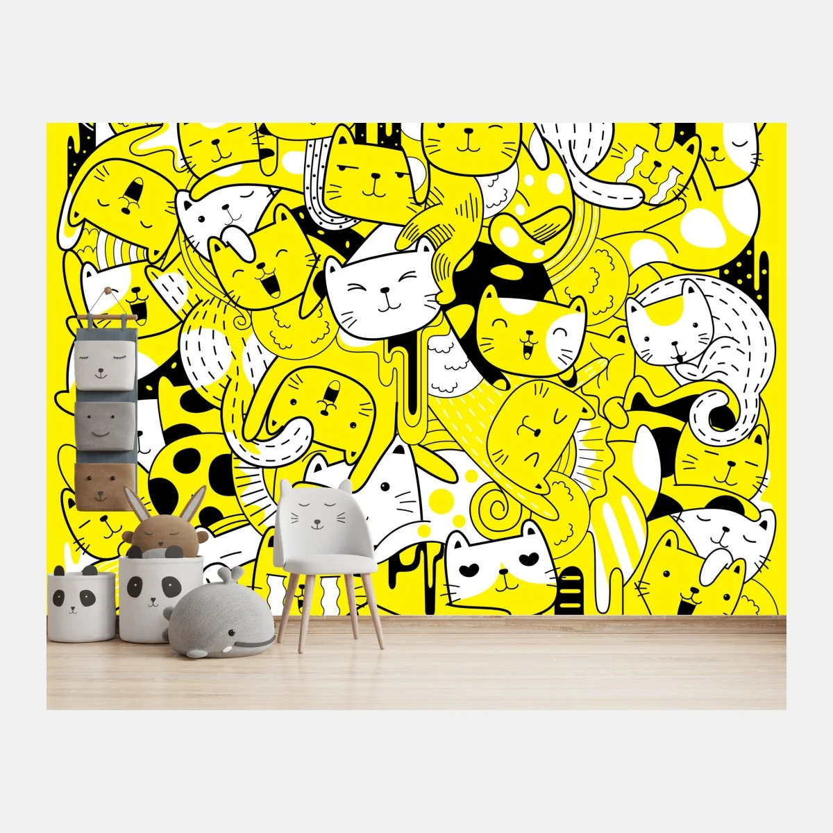 Fototapete verspielte gelbe katzen-collage – Wallnifity® Fototapete verspielte gelbe katzen-collage – Wallnifity®