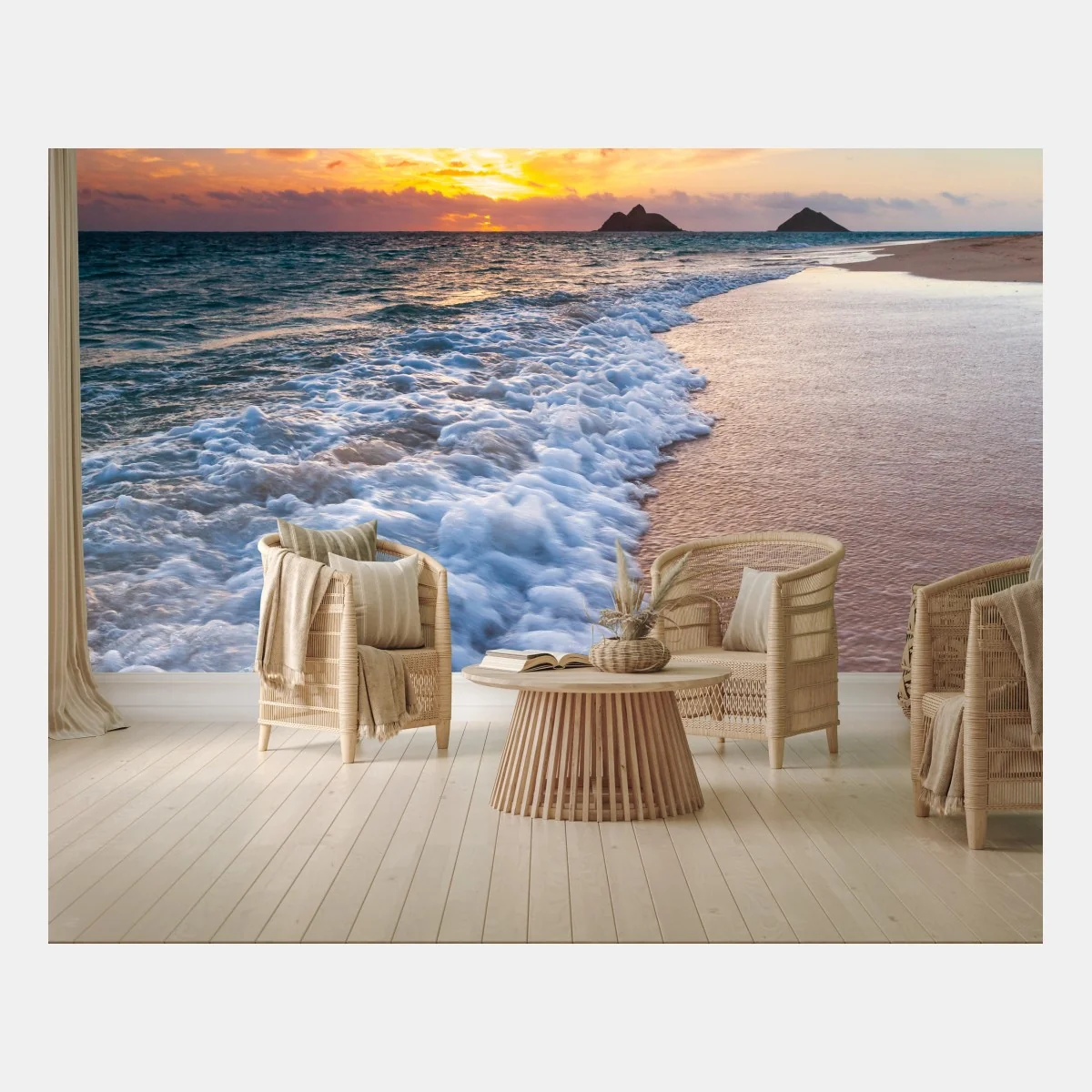 Fototapete ruhiger sonnenaufgang am meeresufer – Wallnifity®