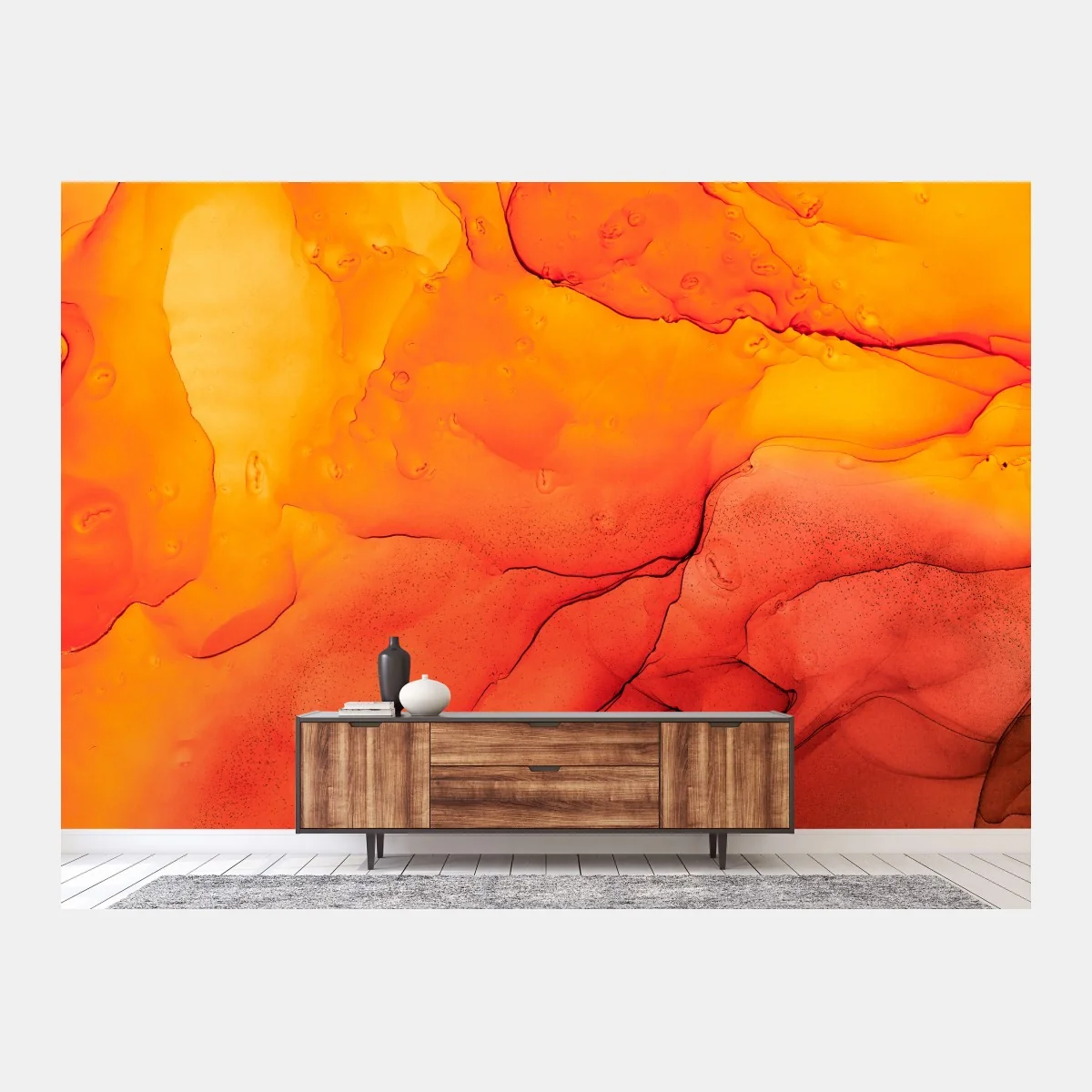 Fototapete lebendige orange abstrakte alkoholkunst – Wallnifity®