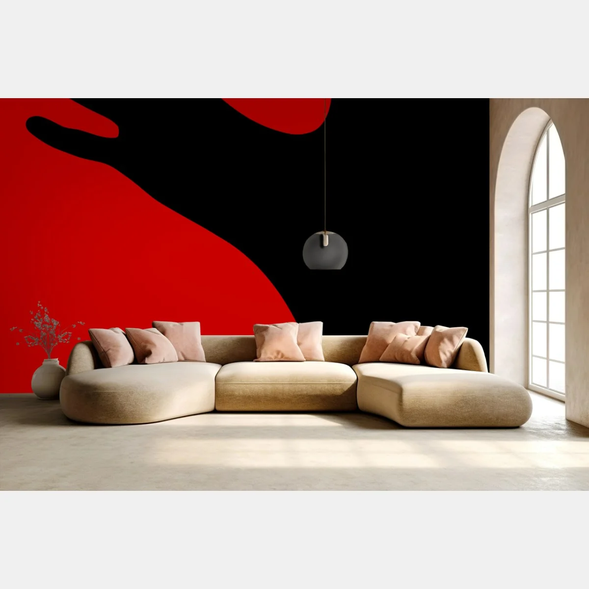 Fototapete kräftige rot-schwarze silhouette – Wallnifity® Fototapete kräftige rot-schwarze silhouette – Wallnifity®