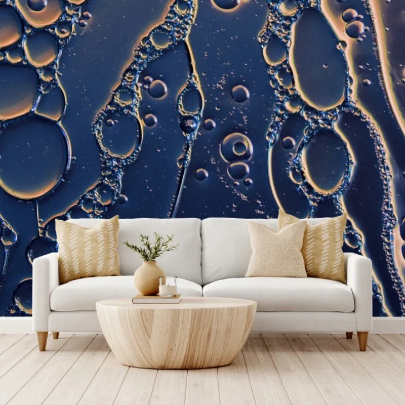 Fototapete blaue und goldene abstrakte blasen