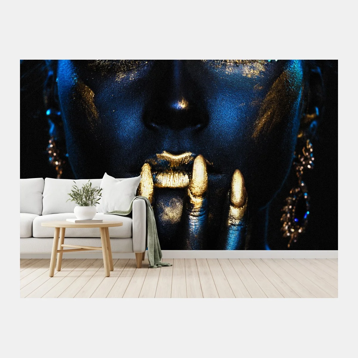 Fototapete mystisches porträt in blau und gold – Wallnifity®