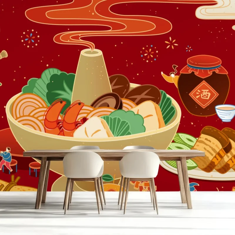 Fototapete illustration des gemeinsamen essens zum Chinesischen Neujahr