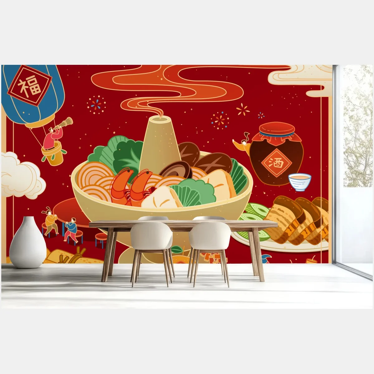 Fototapete illustration des gemeinsamen essens zum Chinesischen Neujahr – Wallnifity®