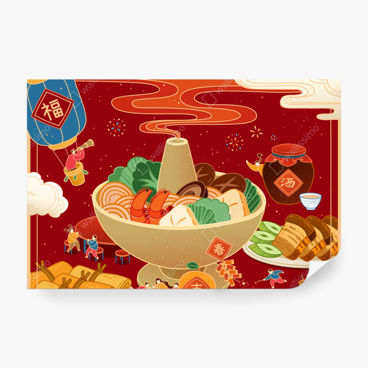 Fototapete illustration des gemeinsamen essens zum Chinesischen Neujahr – Wallnifity®